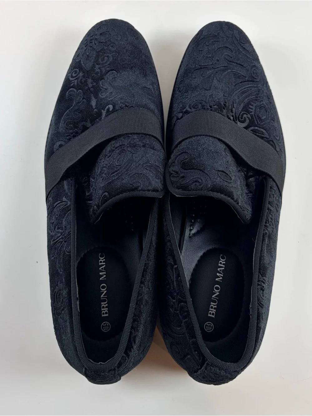 Bruno Marc Black Velvet Paisley Slip-On Tuxedo Loafers Men’s Size 10.5